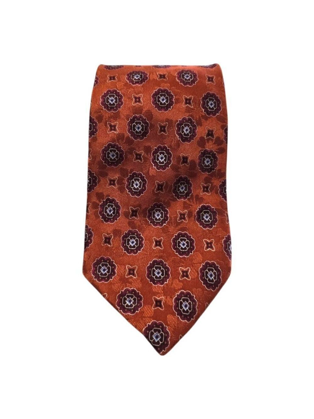 John Bartlett Orange Medallion Print Silk Tie